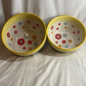 Floral Patterned Bowls with Yellow Rim Temp-Tations